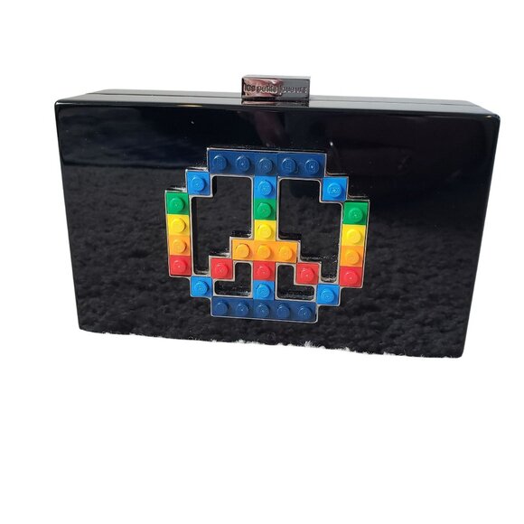 Les Petits Joueurs Lego Peace Sign Black Acrylic Clutch Bag Purse - Picture 1 of 16